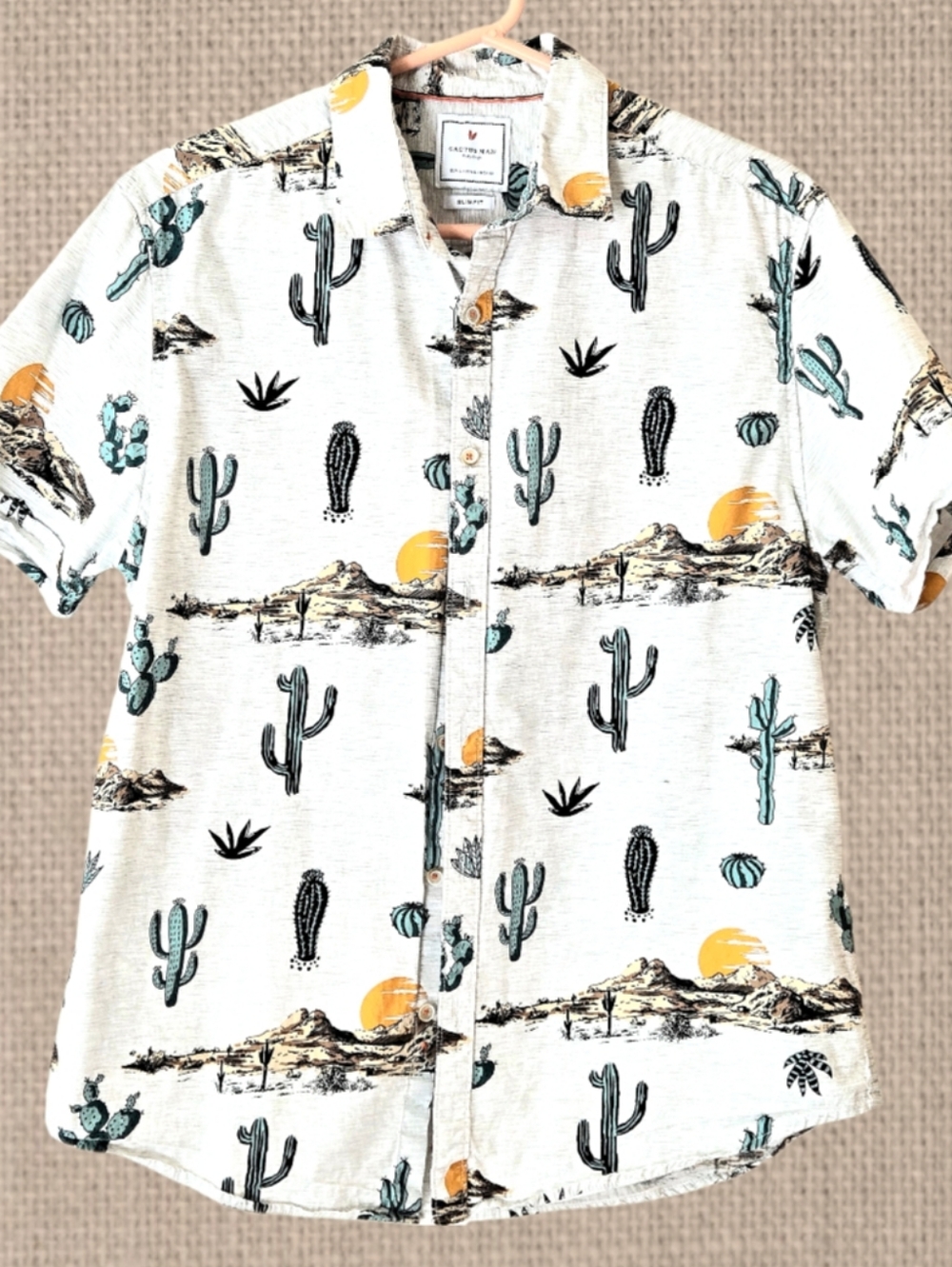 Men's Casual Desert Cactus Button-Down Shirt - L